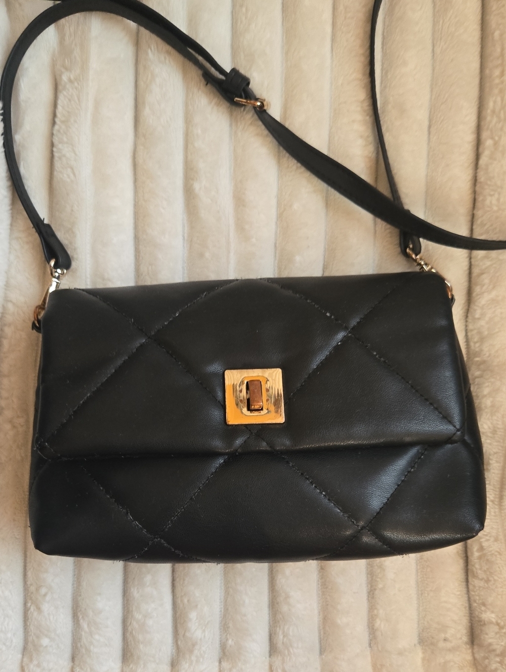 BH& M Black Quilted Crossbody Bag with Gold Hardware
